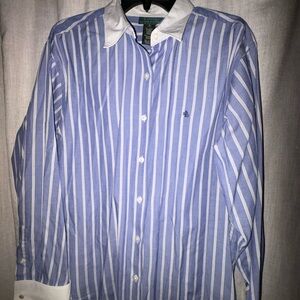Ralph Lauren  woman Blue & White Striped  Shirt with White Collar